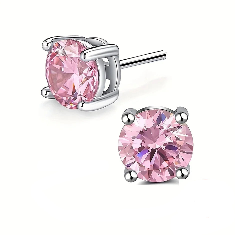 Miami Ice Pink Vvs Round 1ct Earrings - White Gold Vermeil