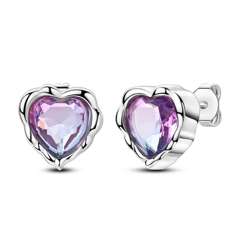 Silver Pink Bow Stud Earrings