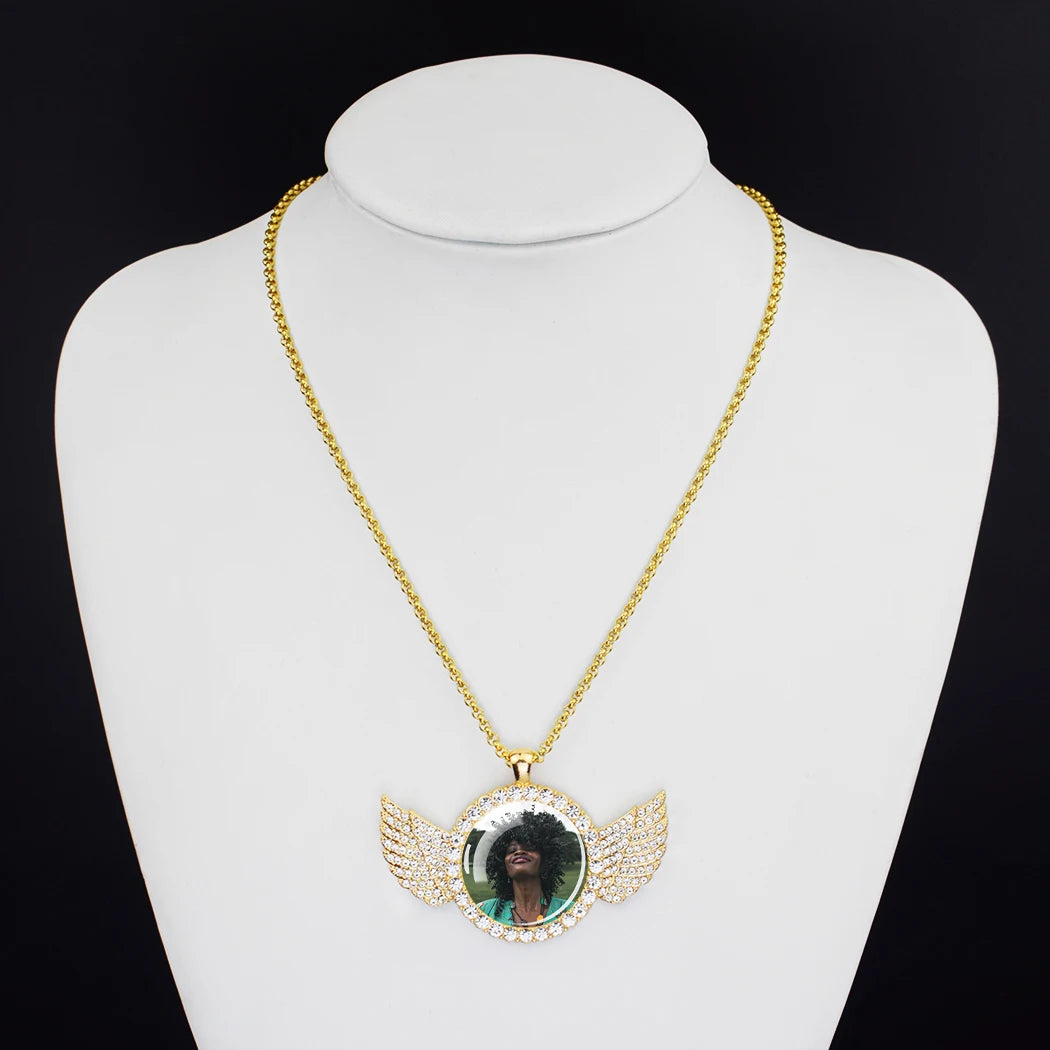 Miami Ice Wing Pendant Necklace With Custom Personalized Photo