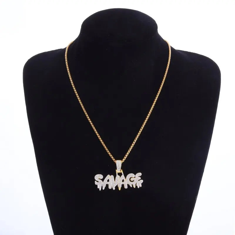 Hip Hop Ice Out Alphabet Savage Pendant Necklace