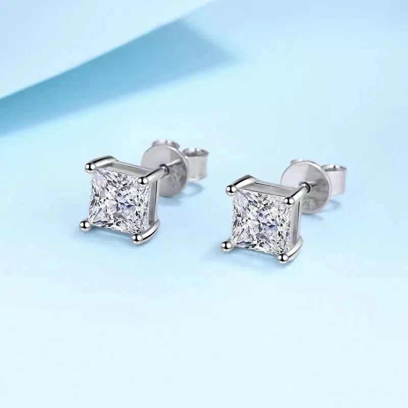 Miami Ice Vvs Square Stud Earrings 1.2 Ctw - White Gold Vermeil