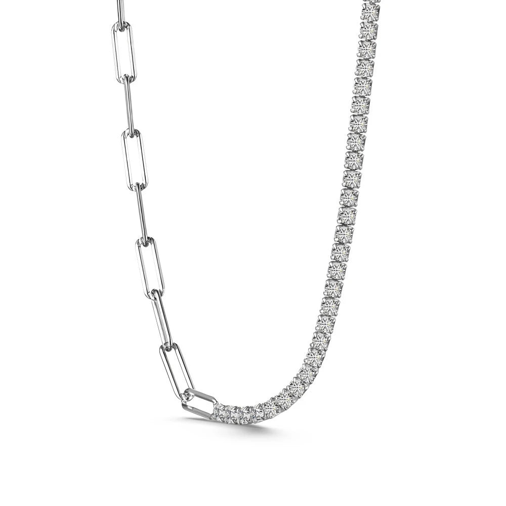 Miami Ice Half Tennis Half Hermes Necklace - White Gold