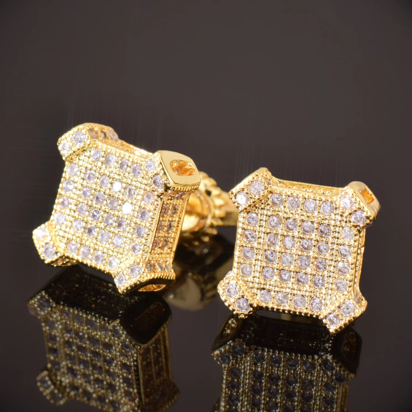 Miami Ice 10MM Sapphire Squares Iced Out Stud Earrings