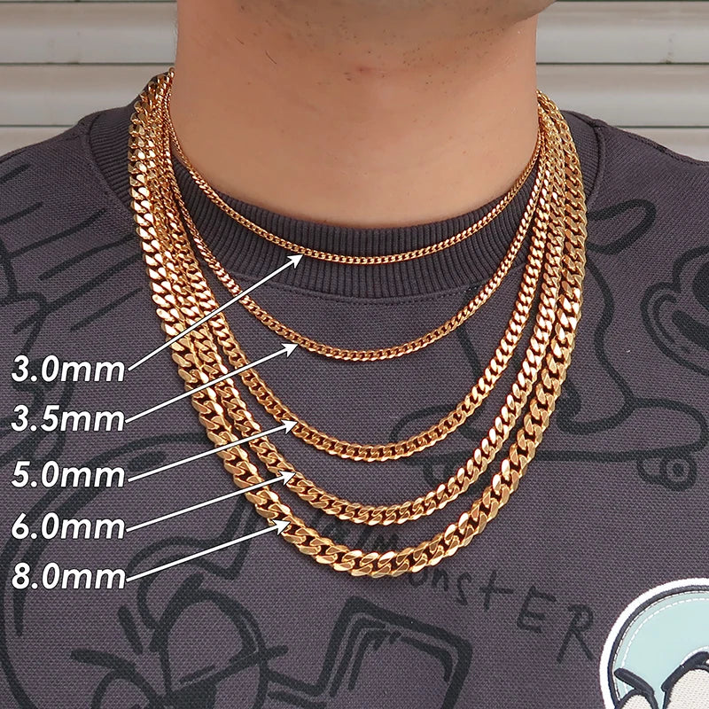 Stainless Steel Cuban Link Necklace Set