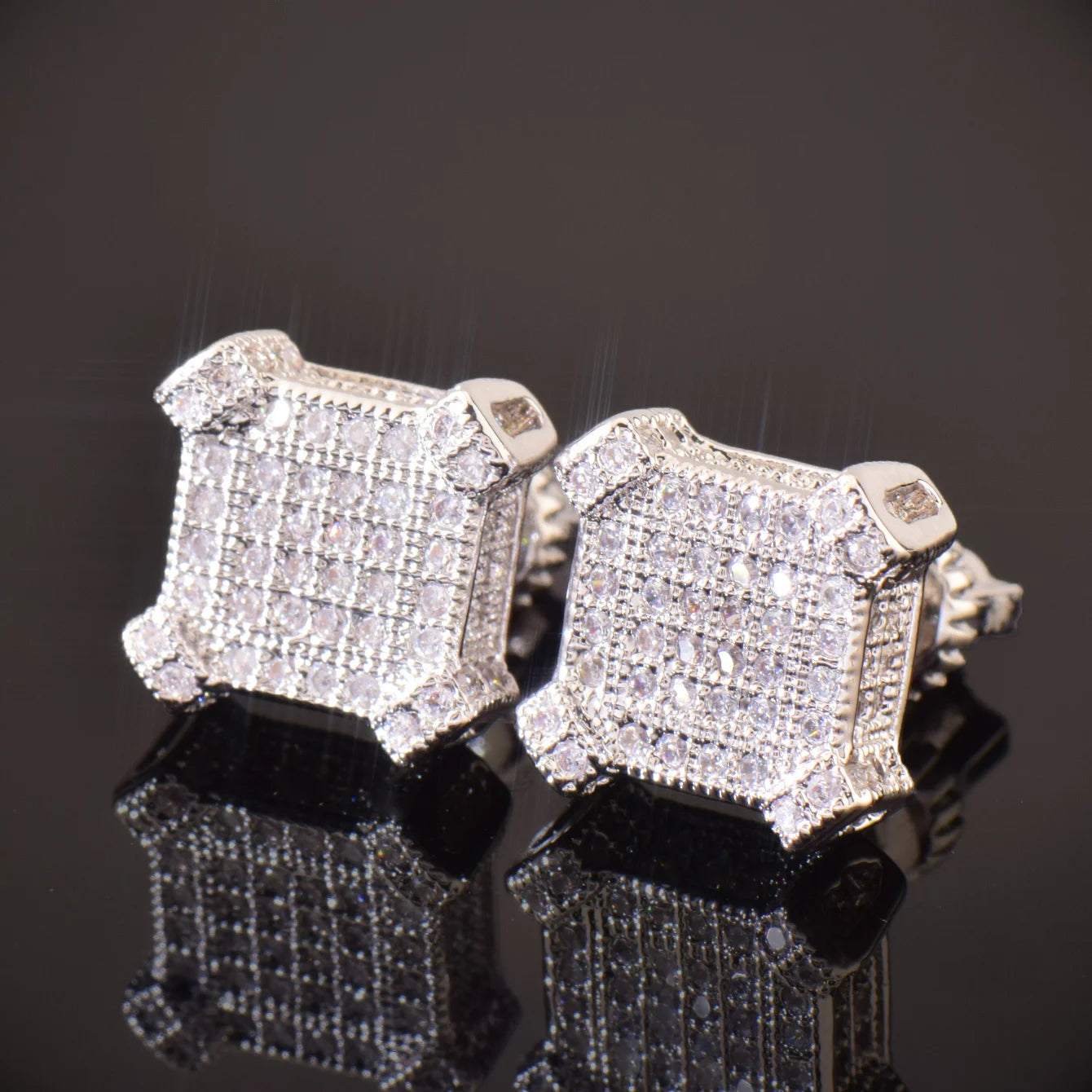 Miami Ice 10MM Sapphire Squares Iced Out Stud Earrings