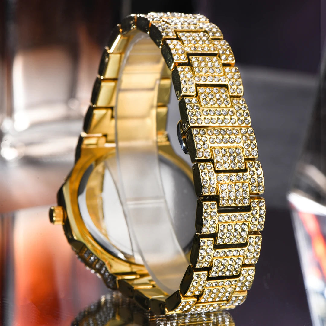 Moissanite Square Face 19.0ct Solitaire Bezel Gold Tone Watch