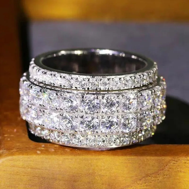 Huitan Full Bling Iced Out Cubic Zirconia Wide Ring for Women