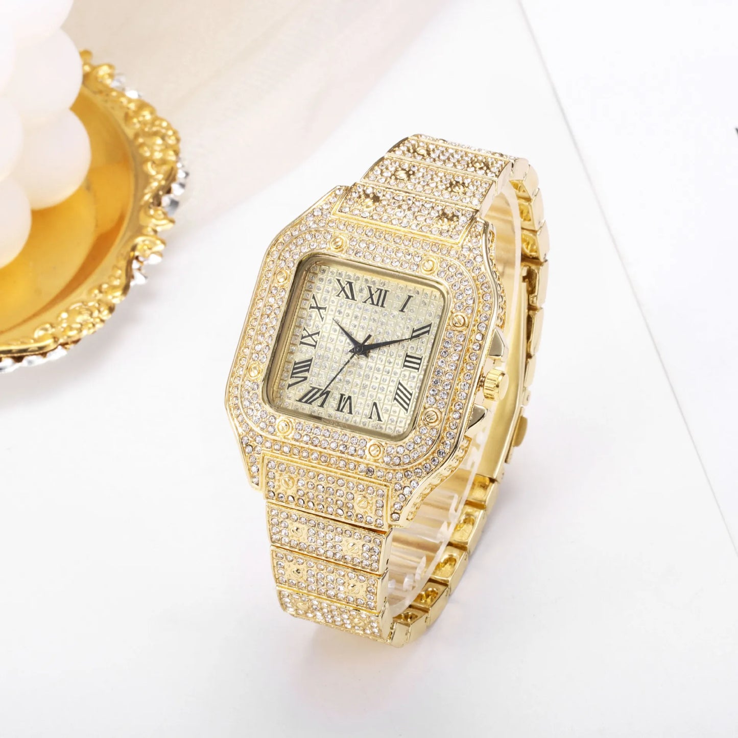 Miami Ice Luxury Men's Gold Square Diamond Watch