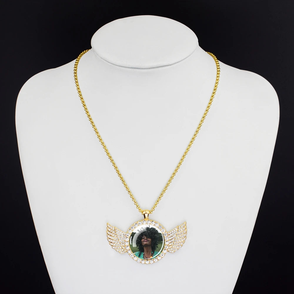 Miami Ice Wing Pendant Necklace With Custom Personalized Photo