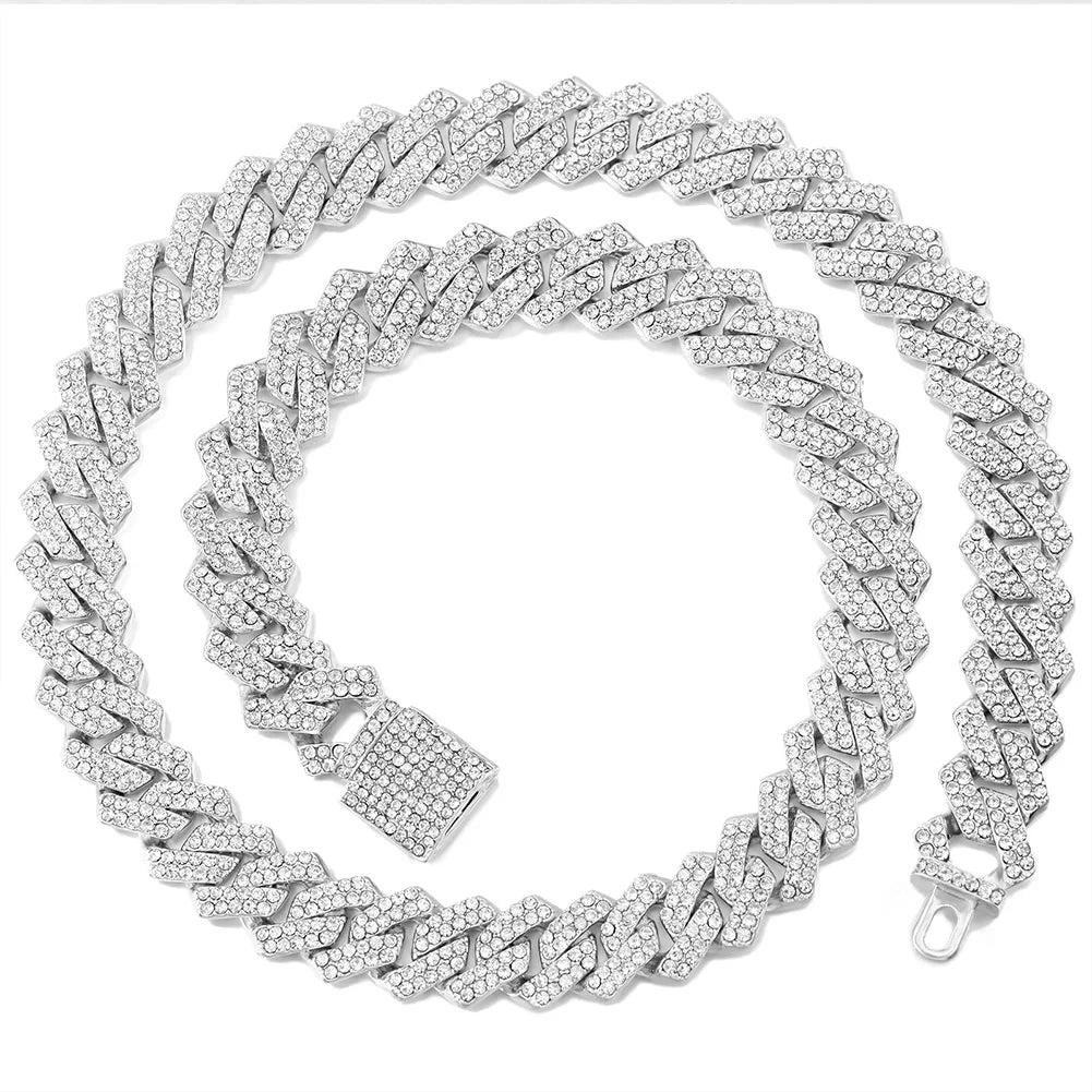 Iced Out 14MM Prong Rhombus Diamond Cuban Link Chain