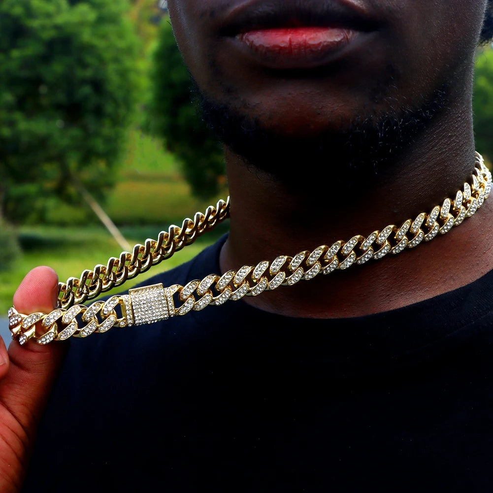 12mm Iced Cuban Chain + Bracelet Bundle - White Gold