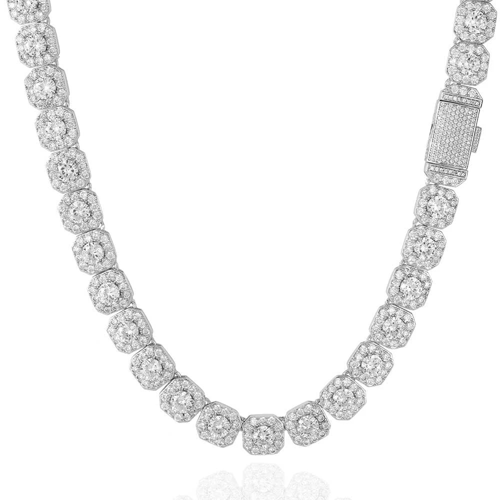 Miami Ice Clustered Tennis Chain - White Gold