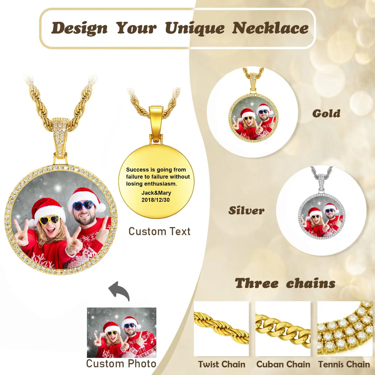 Miami Ice Vvs1 Custom Photo Pendant- Gold