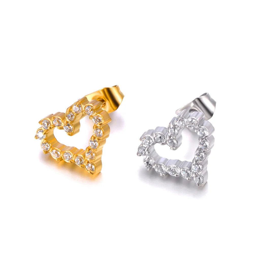 Miami Ice Outline Stud Heart Earring - Gold
