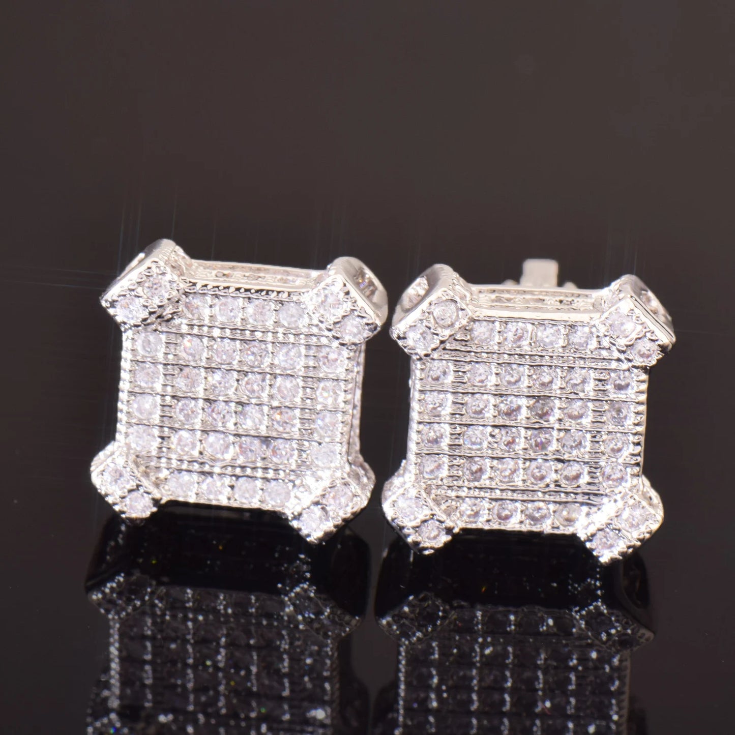 Miami Ice 10MM Sapphire Squares Iced Out Stud Earrings