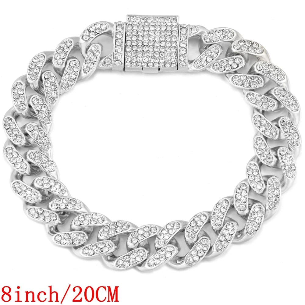 12mm Iced Cuban Chain + Bracelet Bundle - White Gold