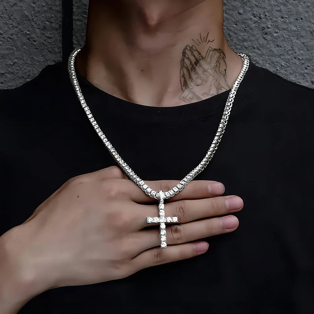 Miami Ice Cross Pendant+ 4MM Tennis chain