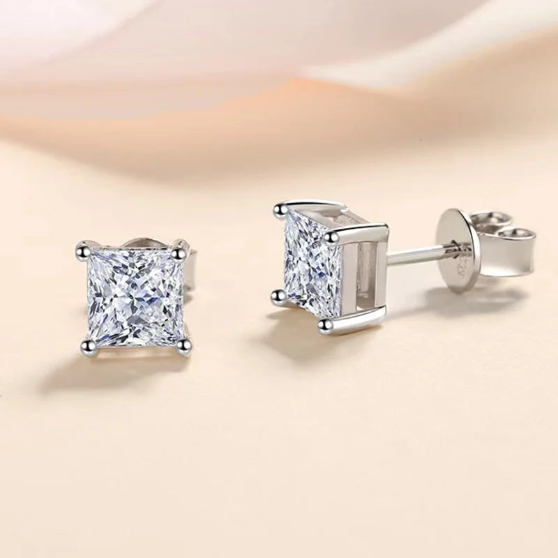 Miami Ice Vvs Square Stud Earrings 1.2 Ctw - White Gold Vermeil