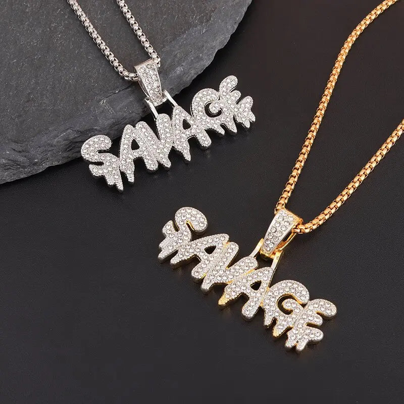 Hip Hop Ice Out Alphabet Savage Pendant Necklace
