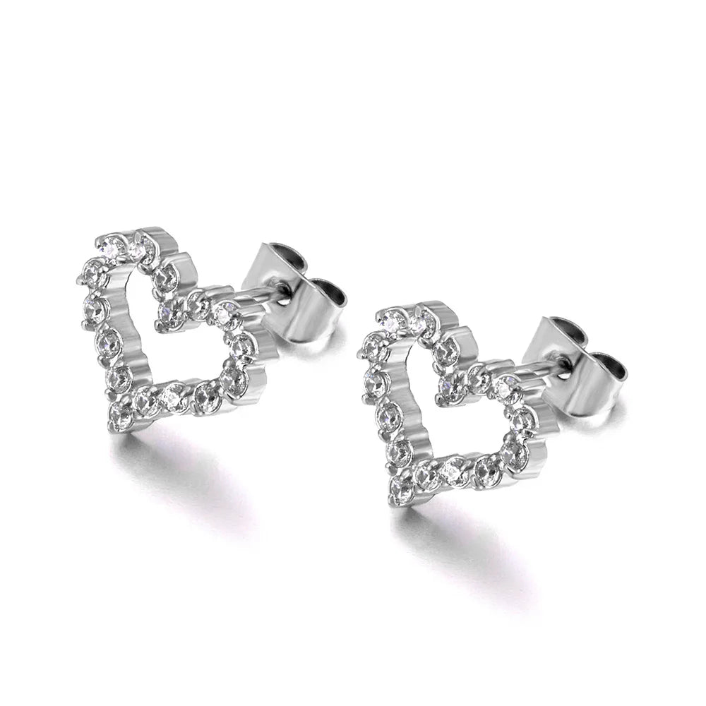 Miami Ice Outline Stud Heart Earring - Gold