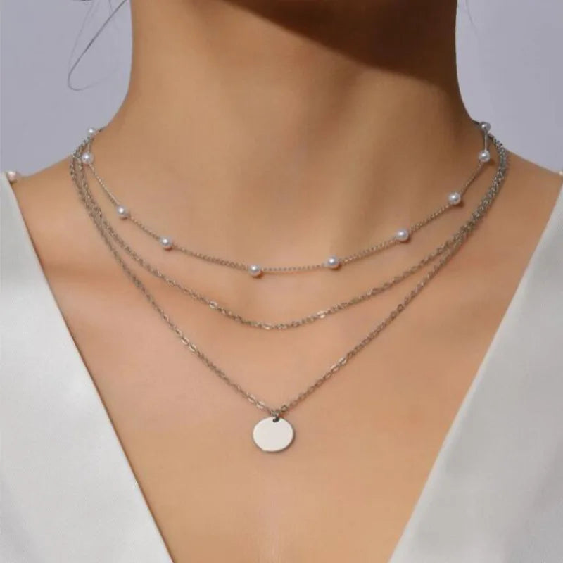 Miami Ice Pearl & Chain Necklace Set - White Gold