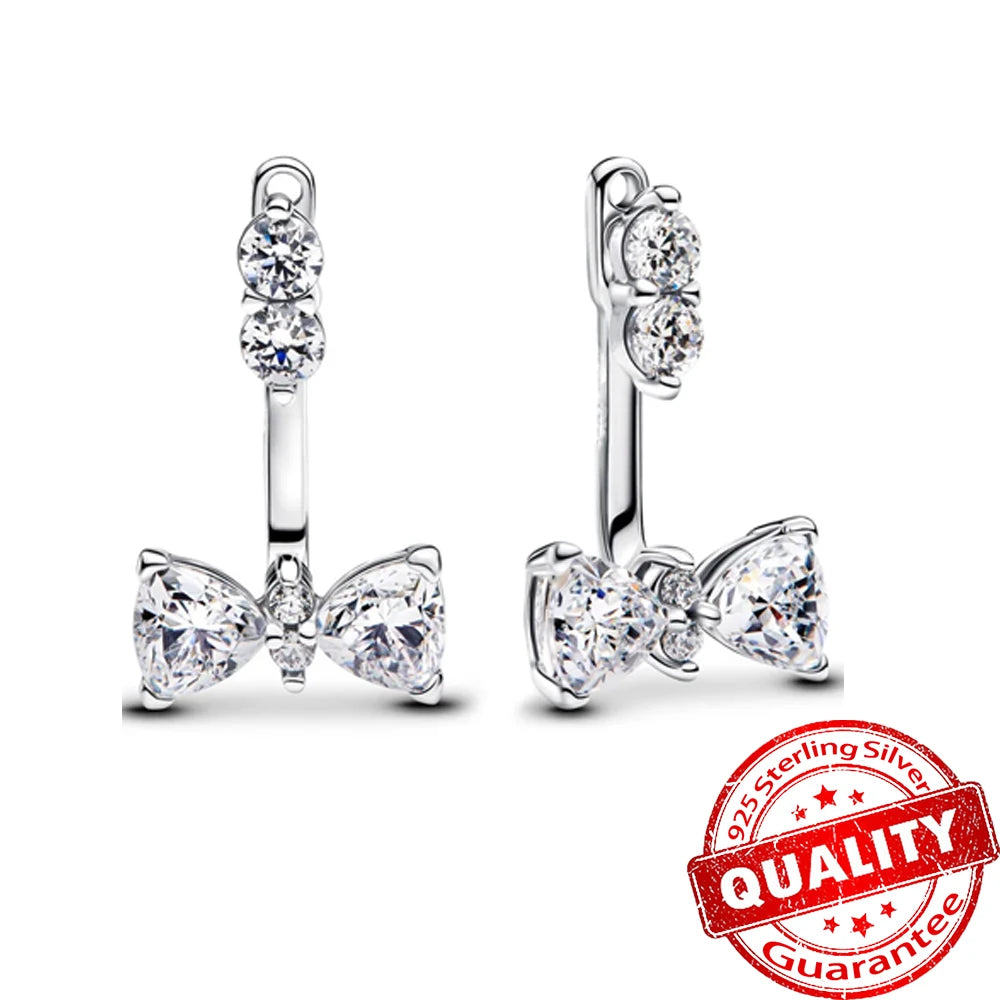 Silver Pink Bow Stud Earrings