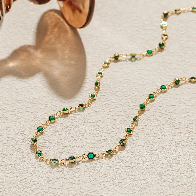 Miami Ice 9mm Green Centre Stone Link Chain - Gold