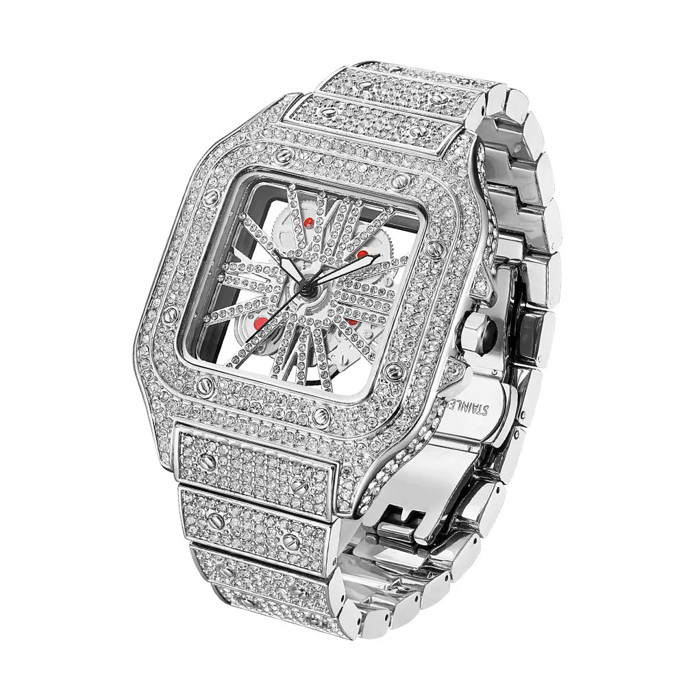 Miami Ice Skeleton Dial Watch Moissanite 19.5Ct. Two Tone Automatic