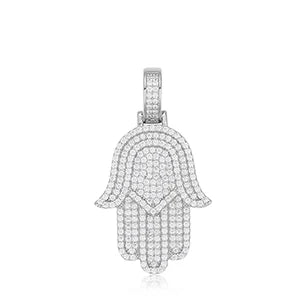 Miami Ice Moissanite Round Cut Hamsa Hand Pendant - Vermeil Gold