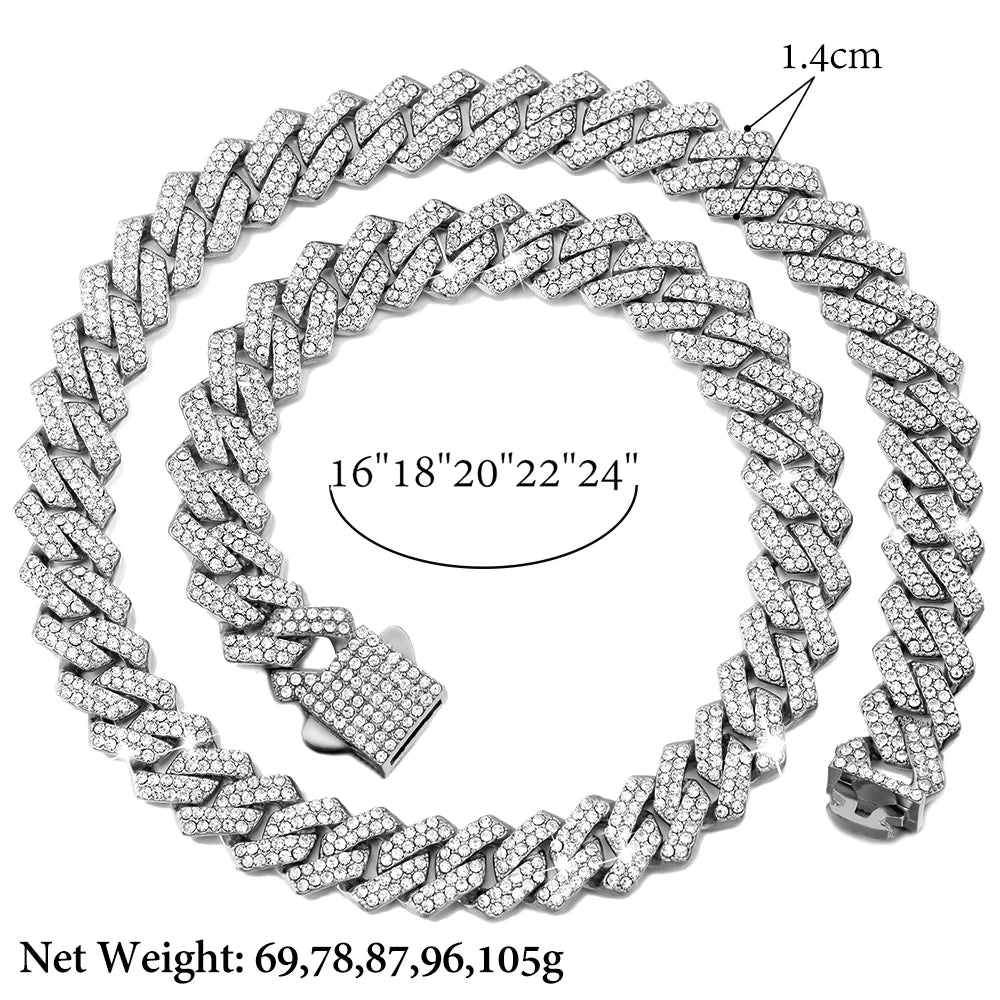 Iced Out 14MM Prong Rhombus Diamond Cuban Link Chain