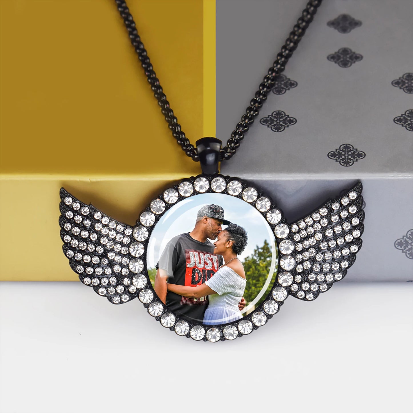 Miami Ice Wing Pendant Necklace With Custom Personalized Photo