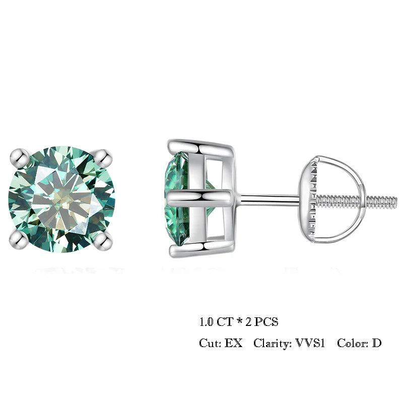 Miami Ice Blue Vvs Round 1ct Earrings - White Gold Vermeil