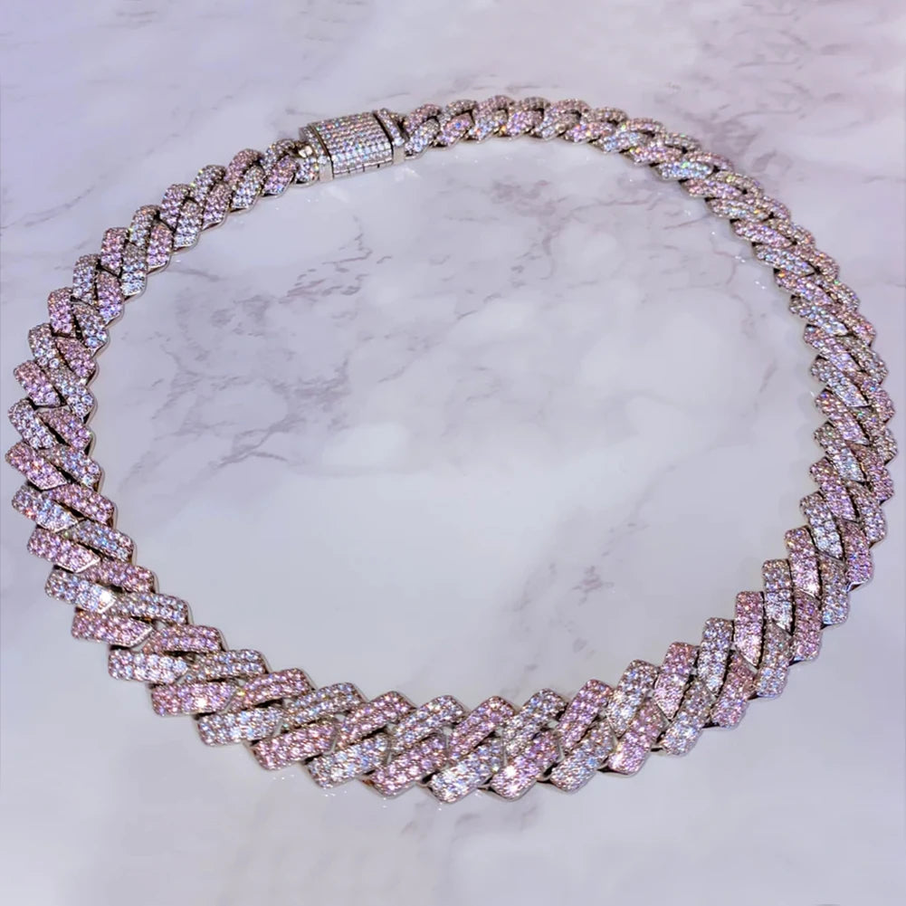 Trendy Pink Rhinestone Prong Cuban Link Chain