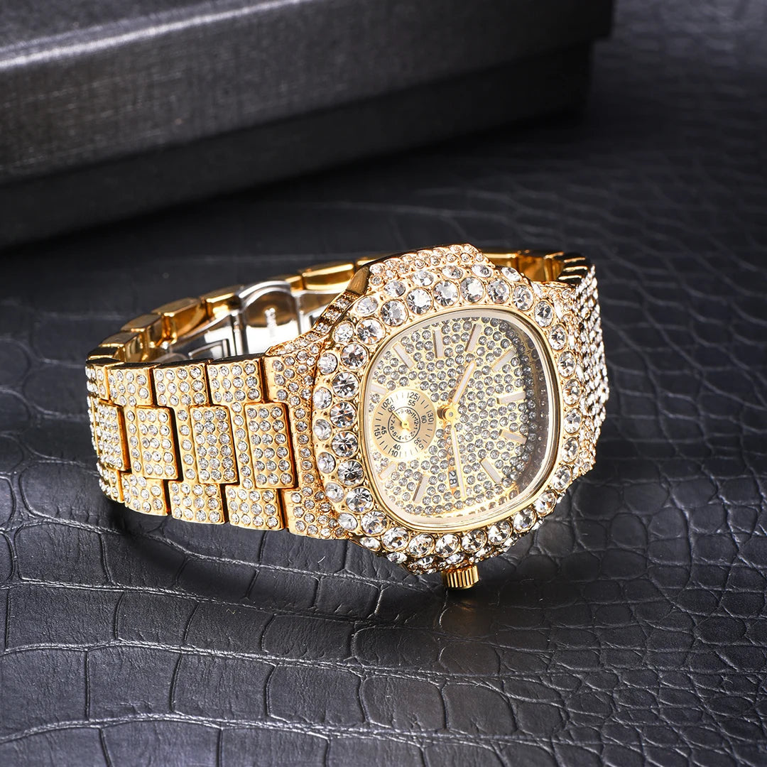 Moissanite Square Face 19.0ct Solitaire Bezel Gold Tone Watch