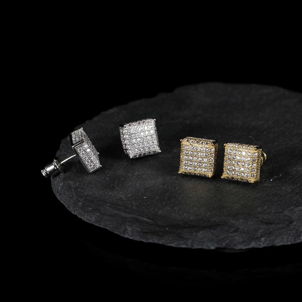 Miami Ice 10MM Cursive Tennis Screw Iced Out Stud Earrings