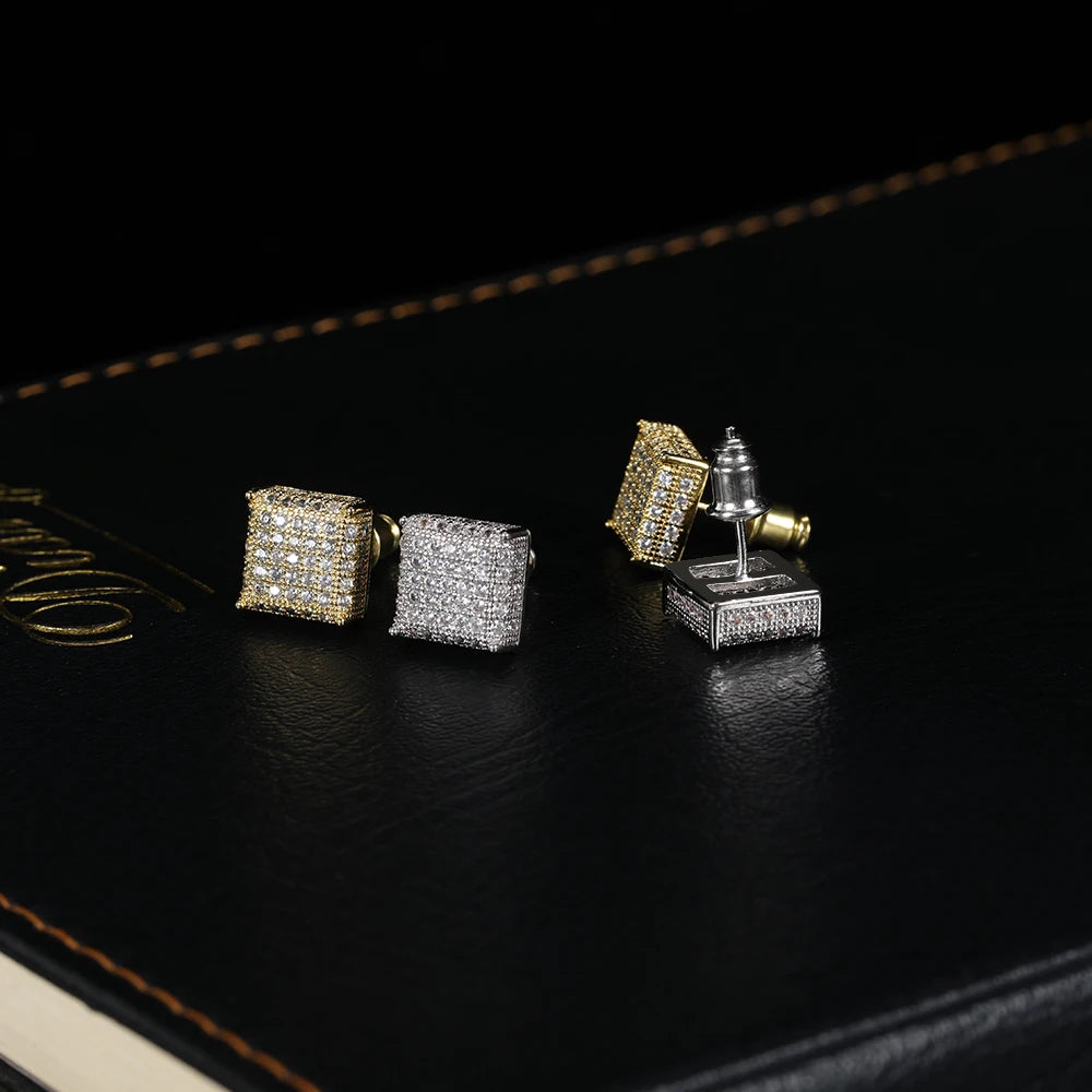 Miami Ice 10MM Cursive Tennis Screw Iced Out Stud Earrings