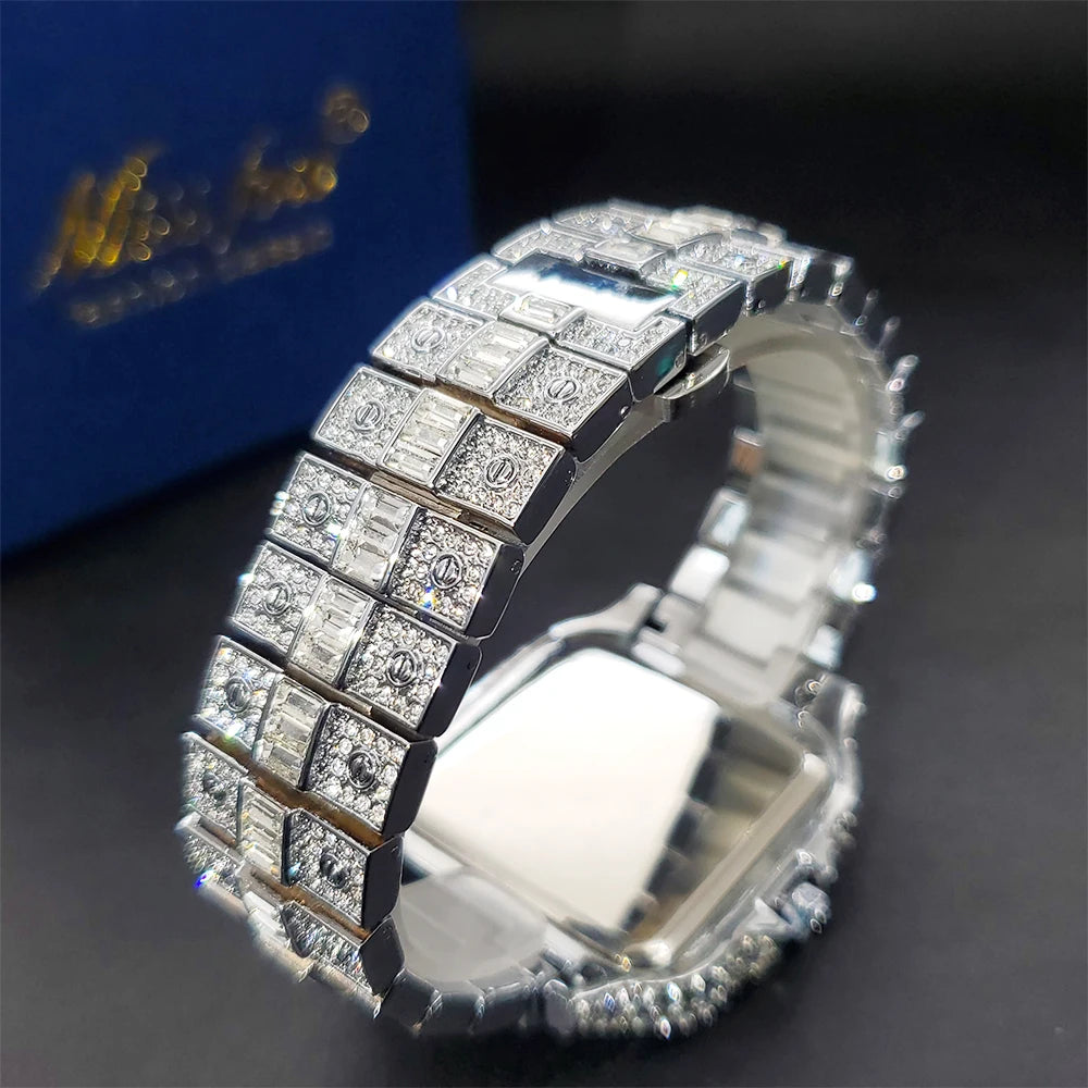 Miami Ice Rectangular Zircon Bracelet Wristwatch for Men