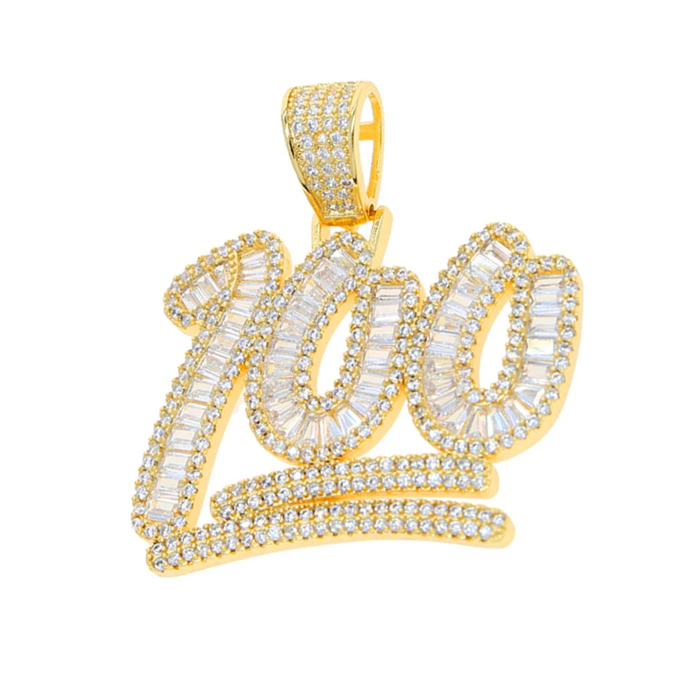 Iced Out Bling Score 100 Pendant Necklace