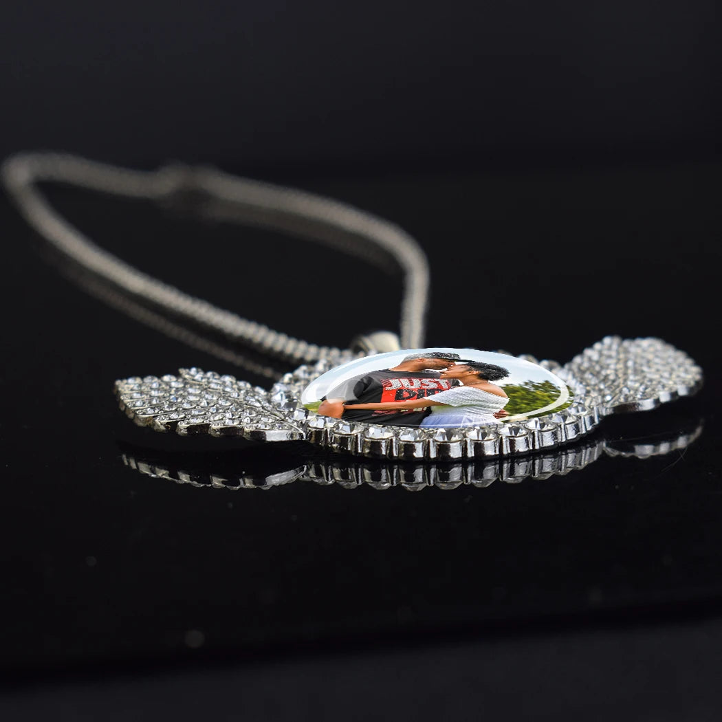 Miami Ice Wing Pendant Necklace With Custom Personalized Photo