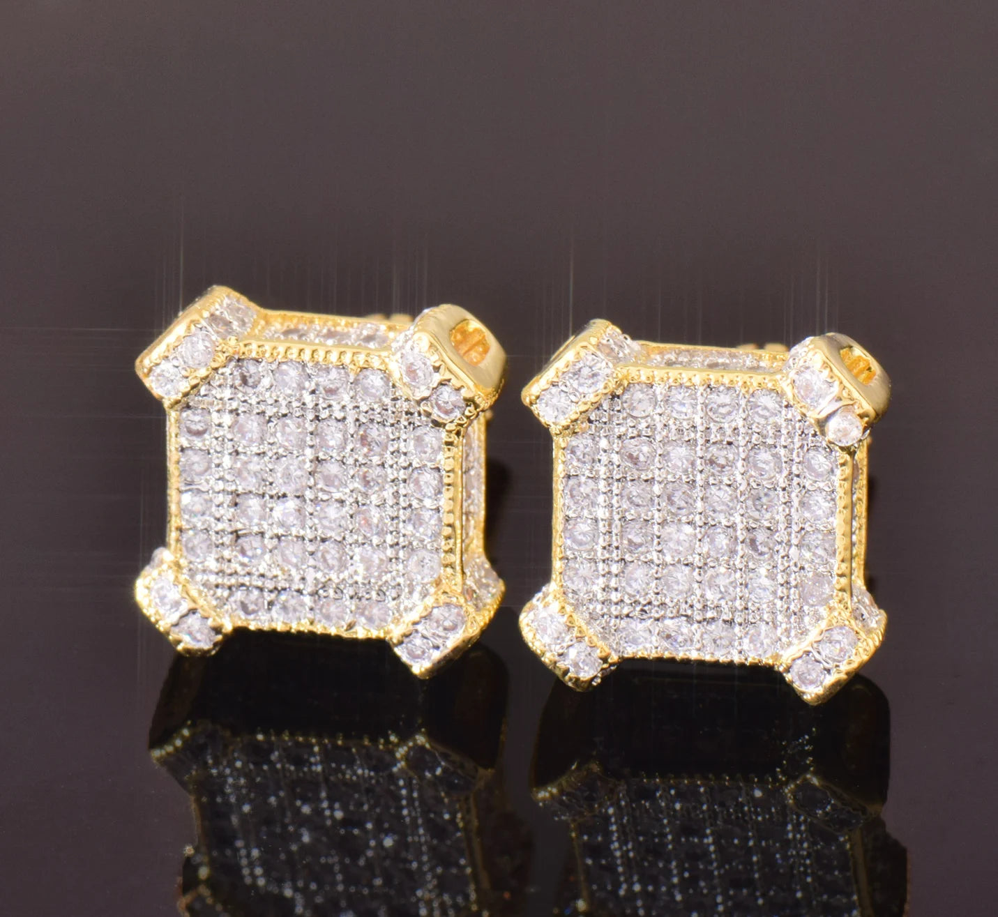Miami Ice 10MM Sapphire Squares Iced Out Stud Earrings