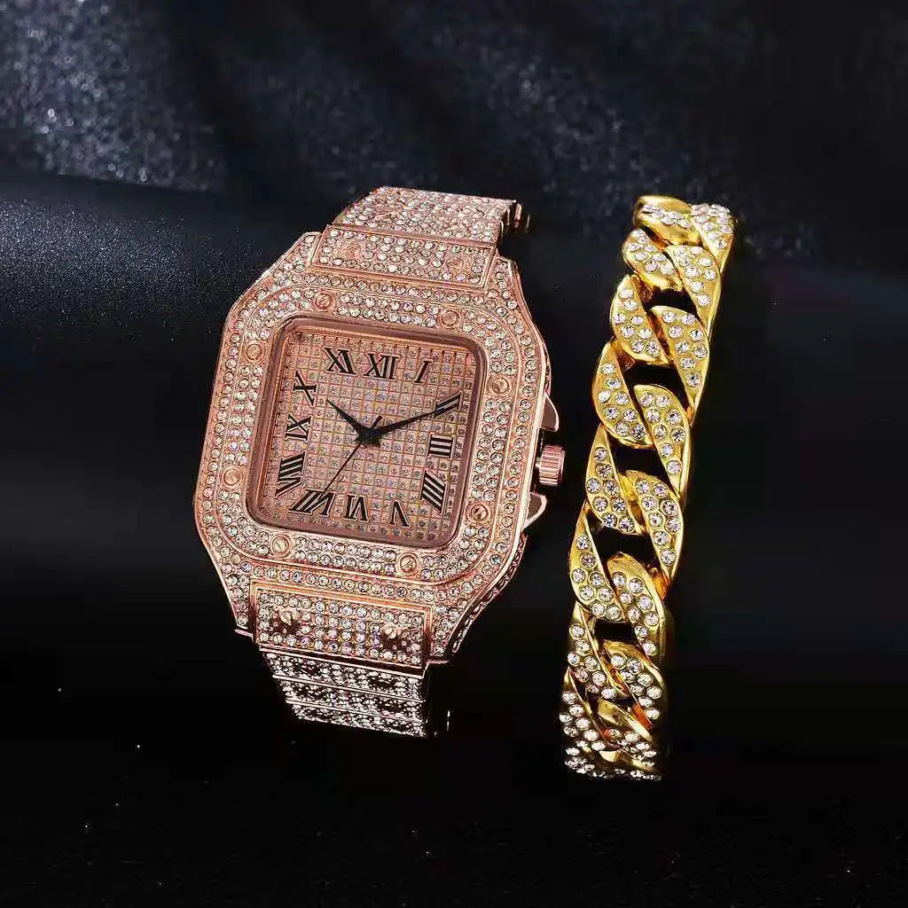 Miami Ice Luxury Iced-out Gold Quartz Watch