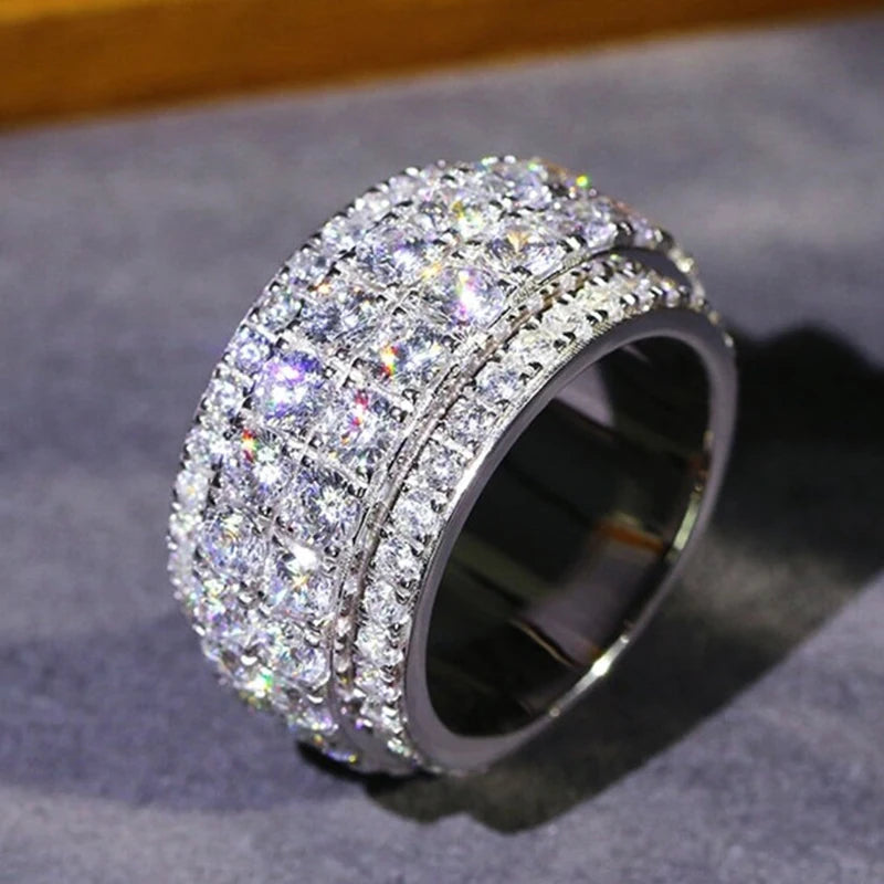 Huitan Full Bling Iced Out Cubic Zirconia Wide Ring for Women