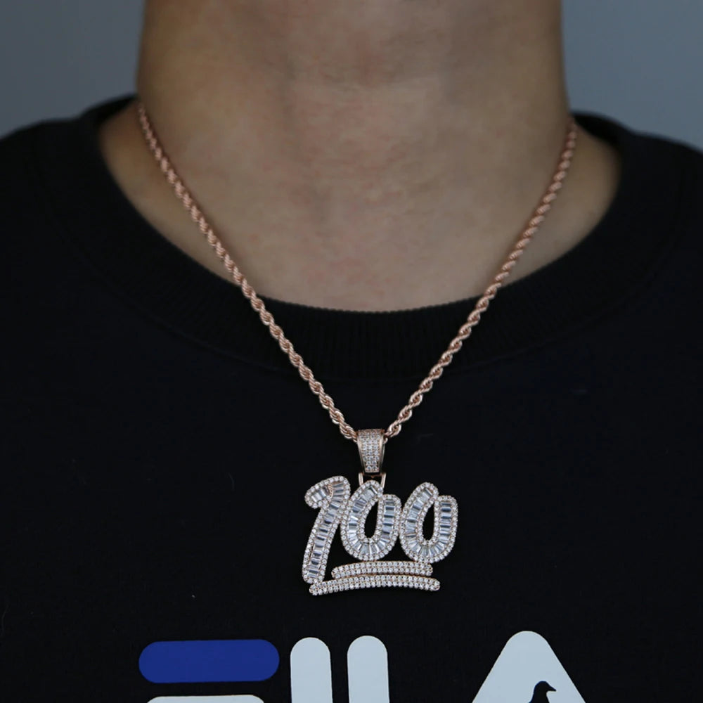 Iced Out Bling Score 100 Pendant Necklace