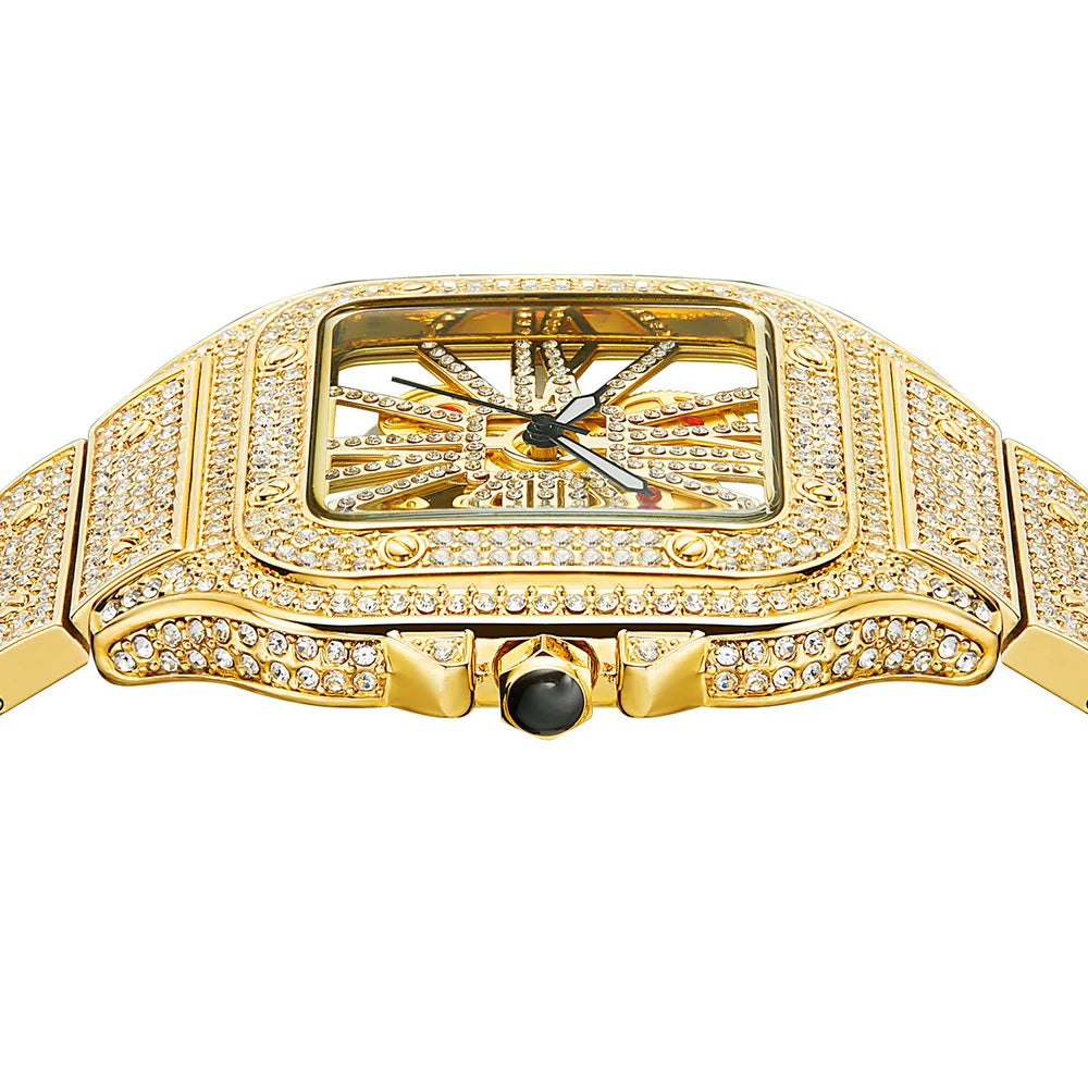Miami Ice Skeleton Dial Watch Moissanite 19.5Ct. Two Tone Automatic