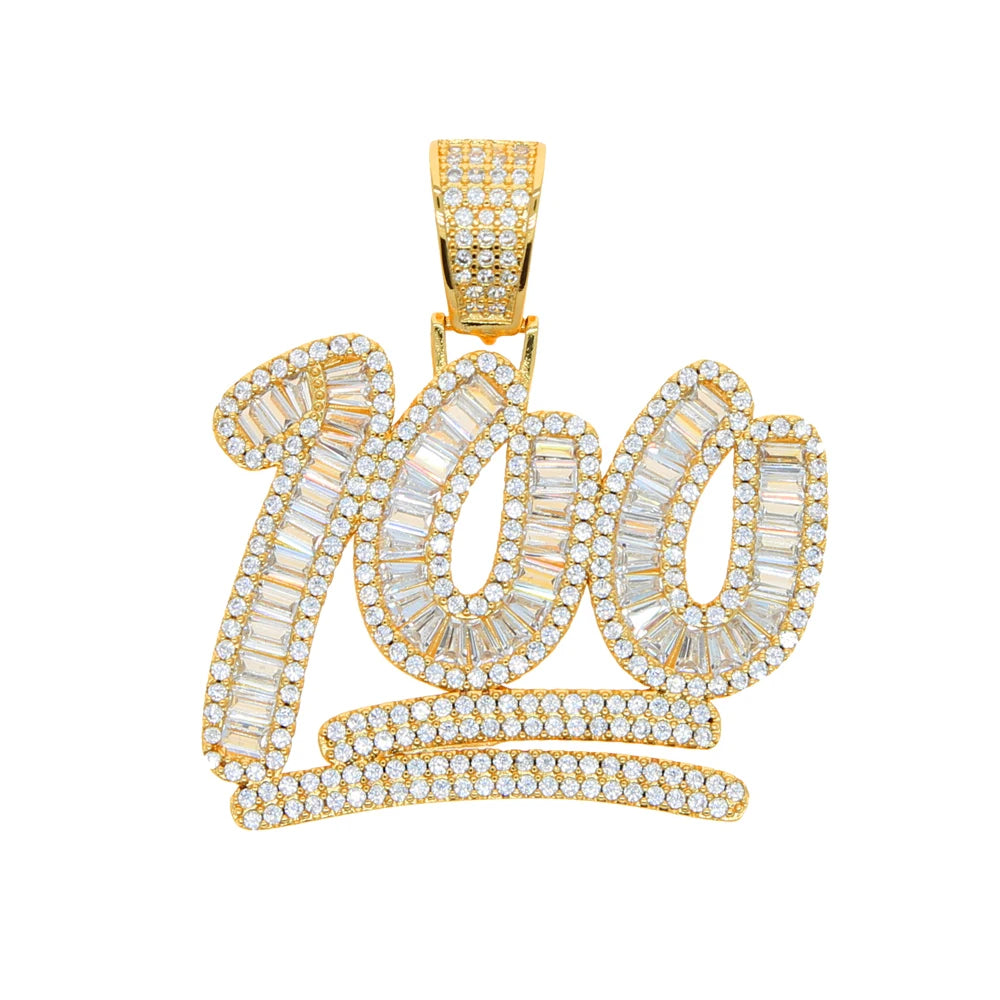 Iced Out Bling Score 100 Pendant Necklace