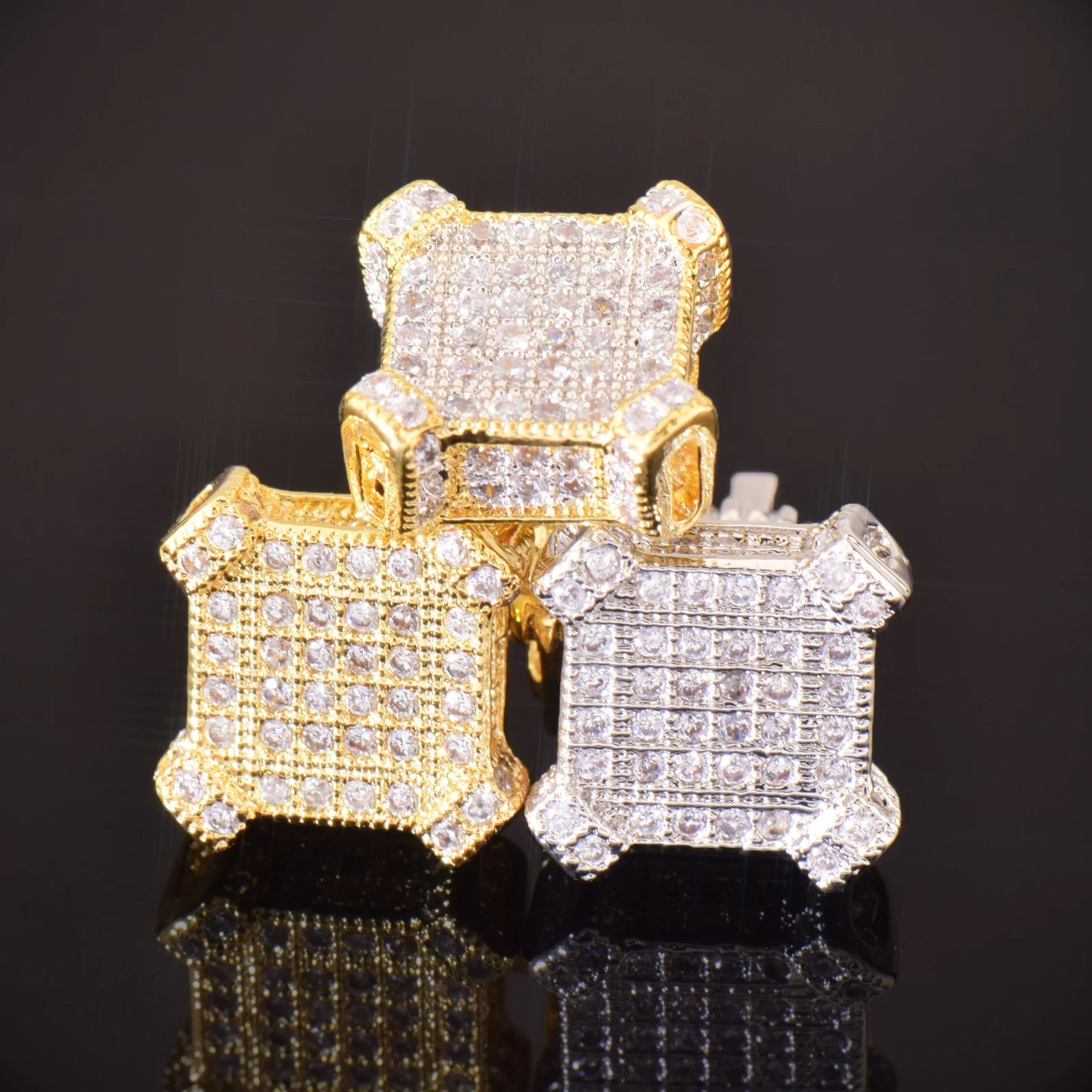Miami Ice 10MM Sapphire Squares Iced Out Stud Earrings