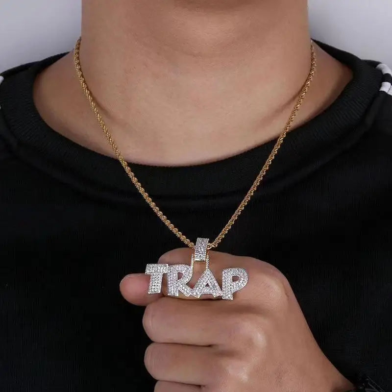 Miami Ice Rockstar Custom Name Pendant - White Gold