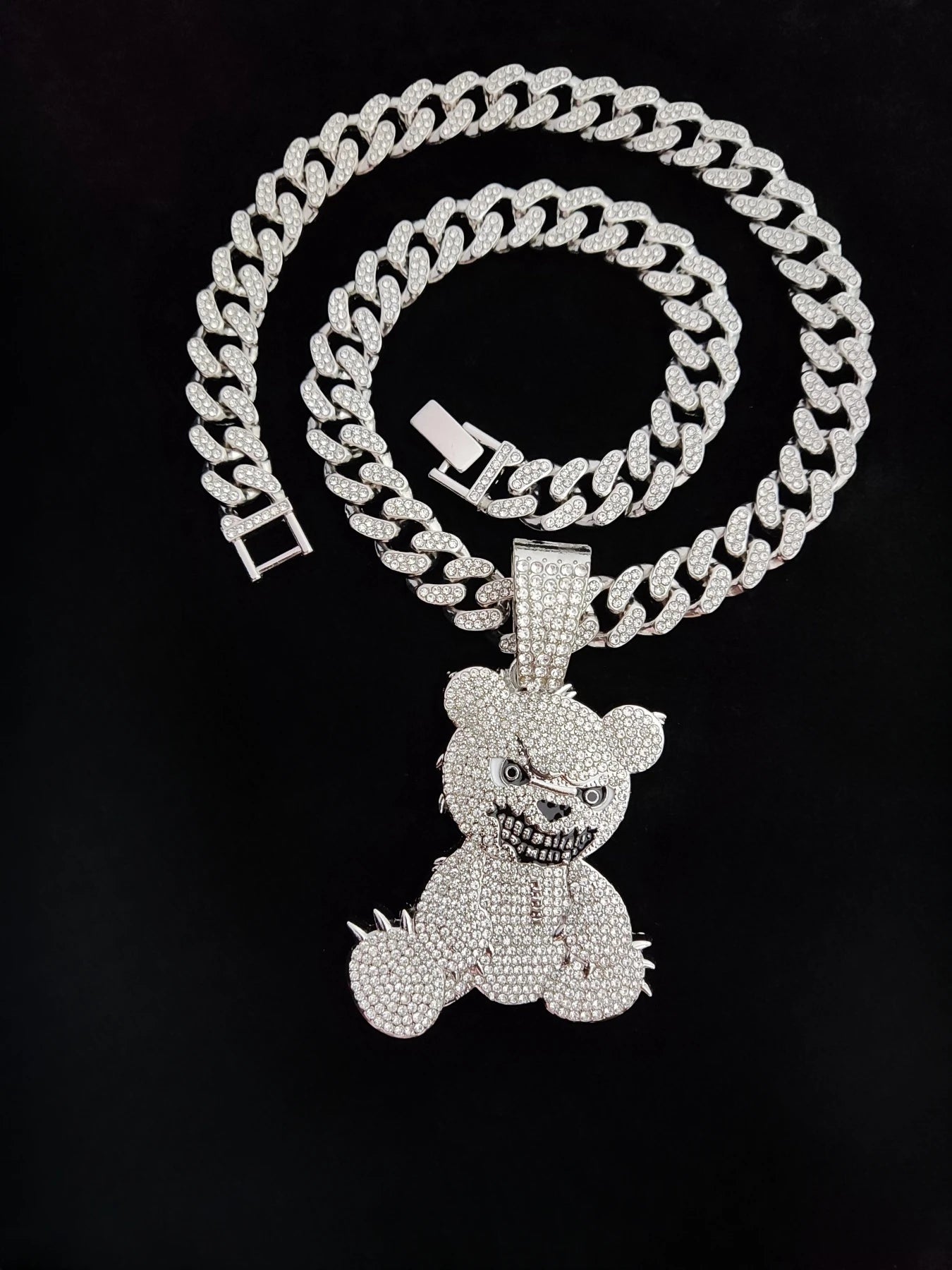 20” Iced Out Evil Bear Pendant W/ Chain