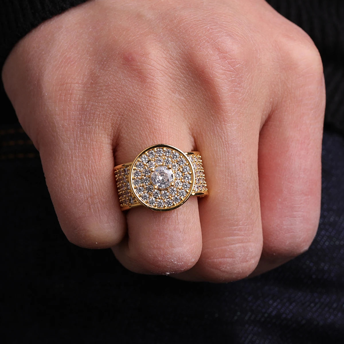 Miami Ice Tennis Cut Round Iced Out Ring