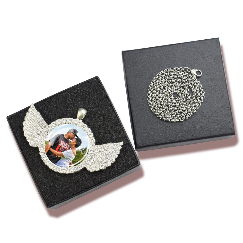 Miami Ice Wing Pendant Necklace With Custom Personalized Photo